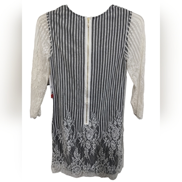 (1272) Kenzie Lace Overlay Black Slip Ivory Lace Sheath Dress Size Small - Picture 2 of 11